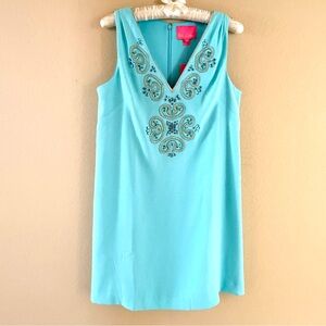Lilly Pulitzer Aqua Dress with Gold Embellishments